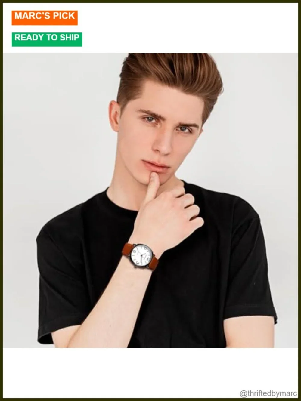 Men's Leather Strap Watch Easy Reader Big Face Quartz Large Dial Wrist Watch